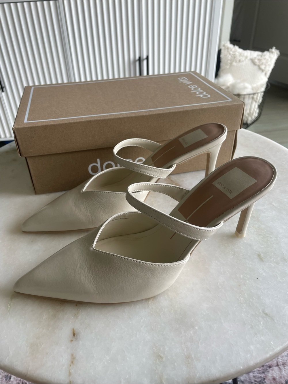 Dolce Vita Cream Pointed Toe Double-Strap Heeled Mules